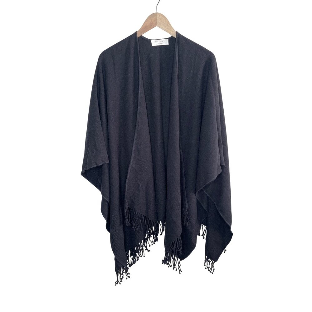 Mer-Sea Black Fringe Edge Open Front Wrap Poncho One size